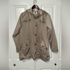 Saphirose Trench Coat Style Full Zip Hooded Rain Jacket Beige M